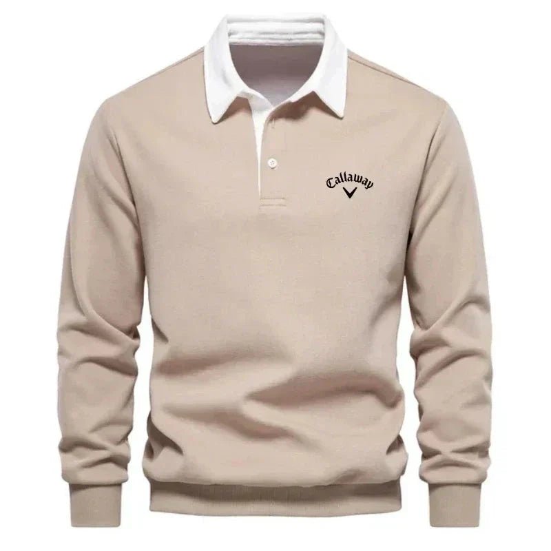 Henry | Men's Long-Sleeve Contrast Collar Cotton-Blend Golf Polo Jumper 4