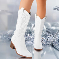 Emma | Retro Stitched Leather Cowboy Boots