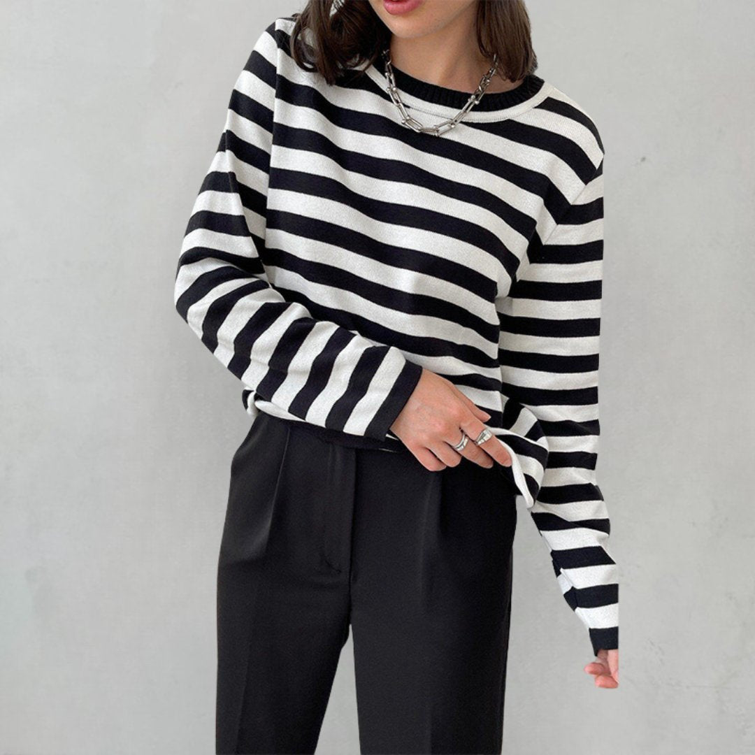 Isabella | Comfortable And Warm Nautical Striped Long Sleeve Sweater 4