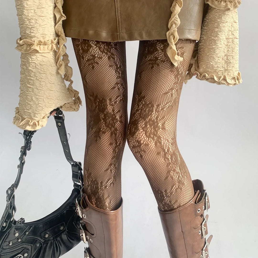 Julia | Elegant hollow out tights with floral pattern 0