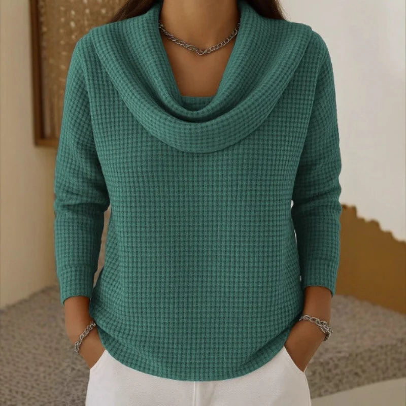 Karen – Warm Waffle Knit Sweater With Elegant Cowl Neck 2