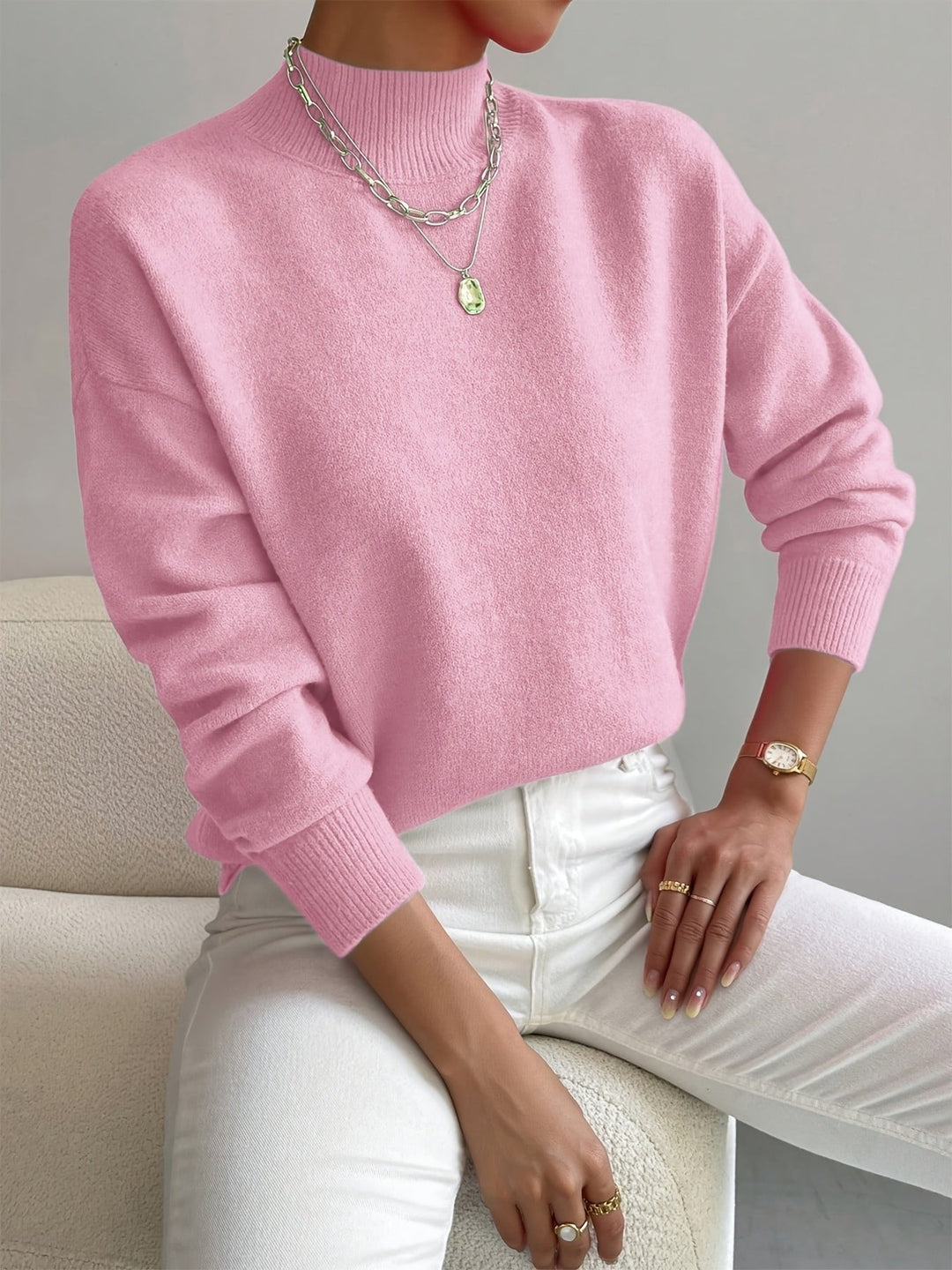 Layla | Women's Mock Turtleneck Relaxed-Fit Long Sleeve Sweater 2