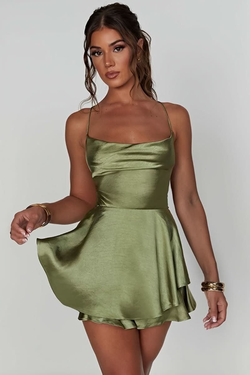 Lily | Lustrous Satin Ruffle-Skirt Cocktail Mini Dress 7