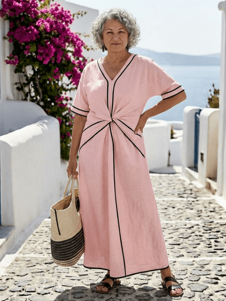 Linae | Elegant White Midi Dress with Short Sleeves for Women 8