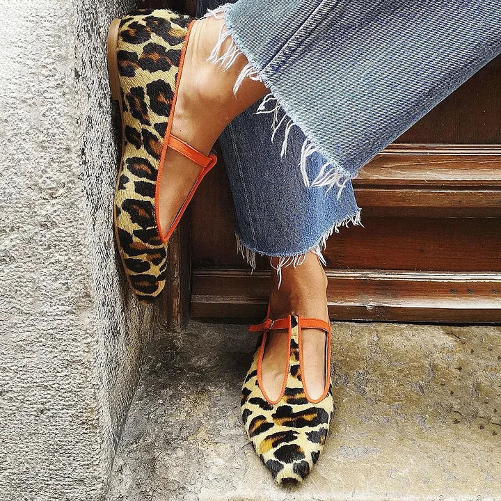 Liora | Elegant & Comfortable Ballet Flats for Women – Leopard Print T-Bar Design 0