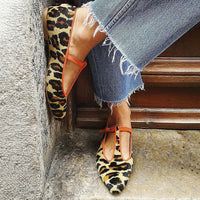 Luna | Elegant Leopard Print T-Bar Comfortable Ballet Flats