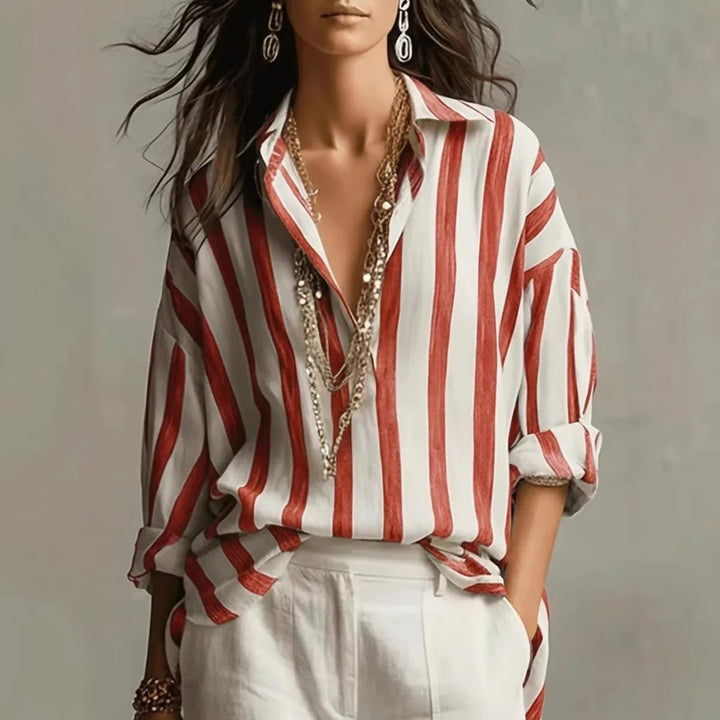 Lucy | Comfortable And Chic Vertical Striped Long Sleeve Blouse 2