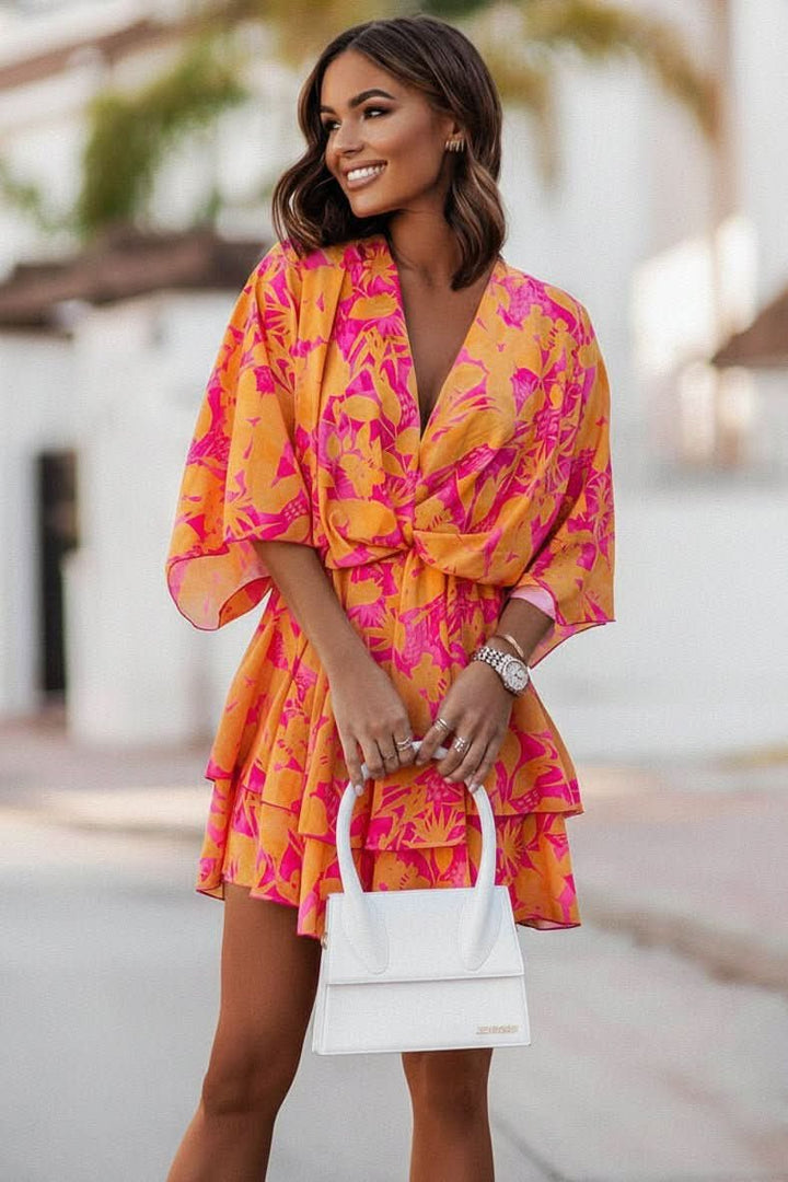 Luna | Vibrant Tropical Boho Mini Dress 0