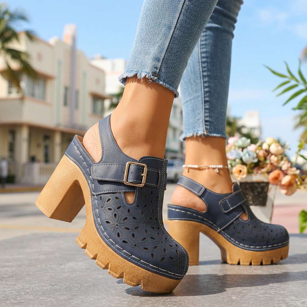 Lunara | Floral Platform Block Heel Clogs for Women 3