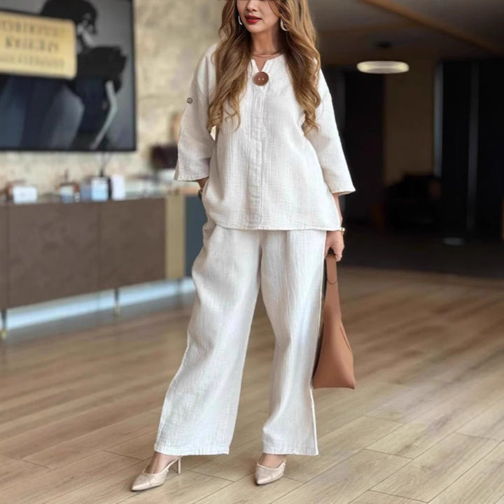 Lydia | Relaxed Linen Two-Piece Tunic & Wide-Leg Pants Set 1