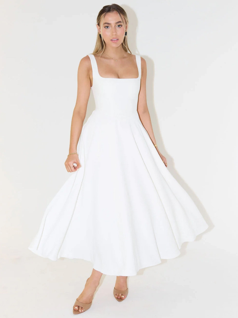 MELIS | Elegant, Flowy & Feminine Wedding Guest Dress - Perfect White Summer Midi Dress 10