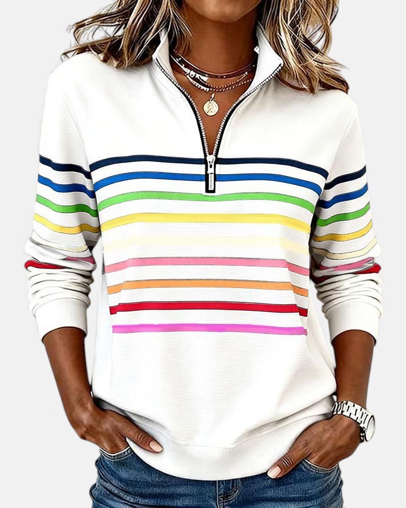 Madison | Women's Quarter Zip Sweatshirt Striped Long Sleeve Pullover 2