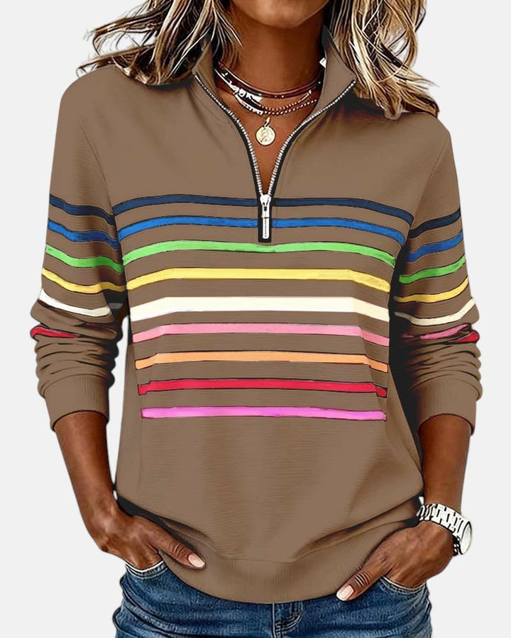 Madison | Women's Quarter Zip Sweatshirt Striped Long Sleeve Pullover 4