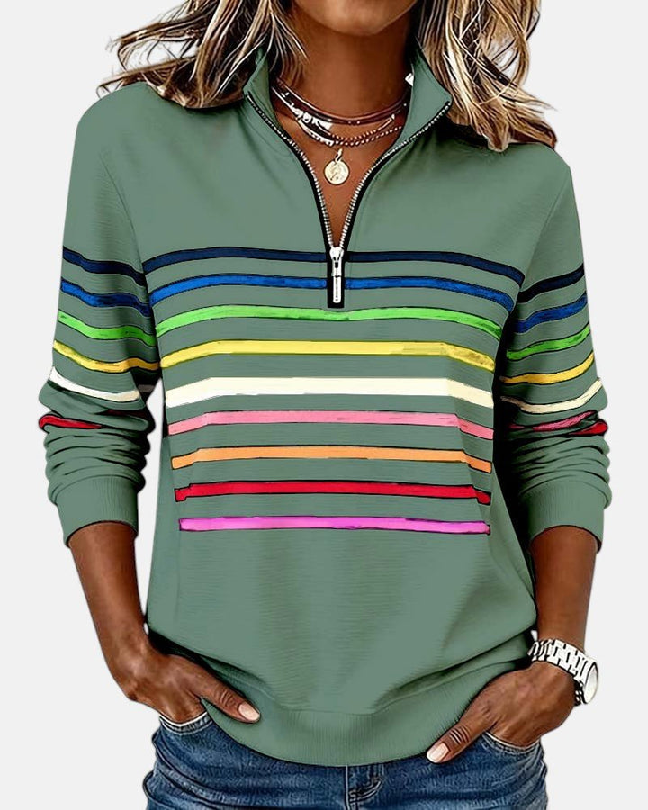 Madison | Women's Quarter Zip Sweatshirt Striped Long Sleeve Pullover 5