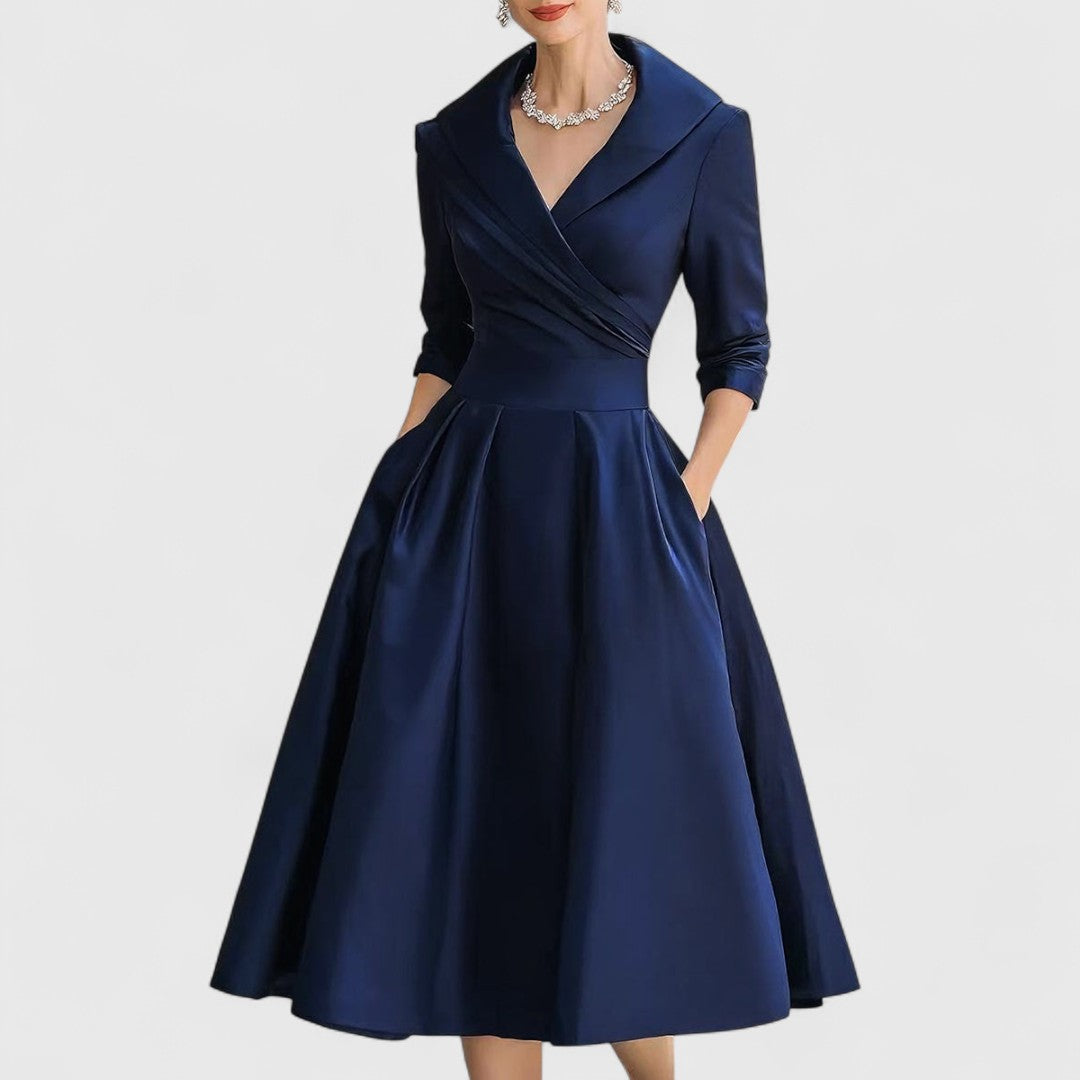 Mara | Midi Dress for Women V-Neck 3/4 Sleeve Elegant Flared Fit 0
