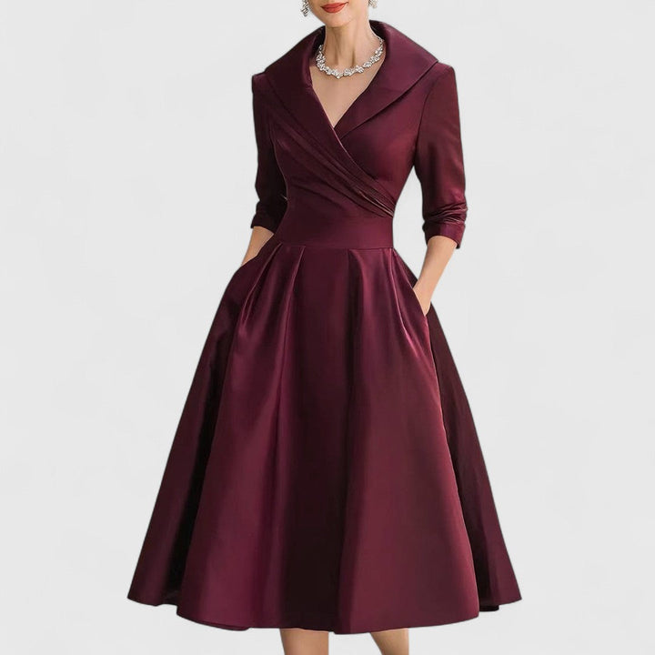 Mara | Midi Dress for Women V-Neck 3/4 Sleeve Elegant Flared Fit 2