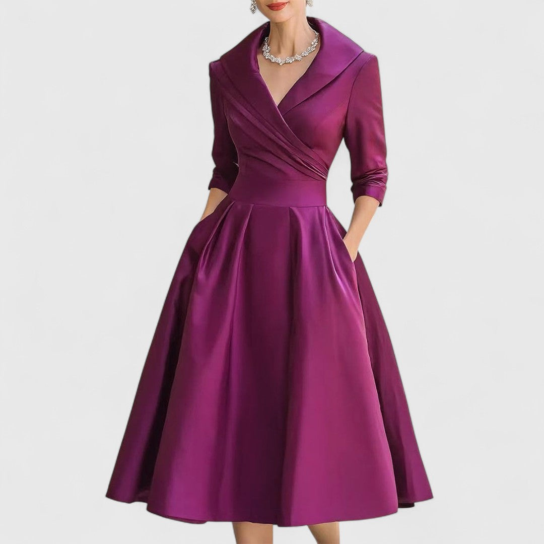 Mara | Midi Dress for Women V-Neck 3/4 Sleeve Elegant Flared Fit 3