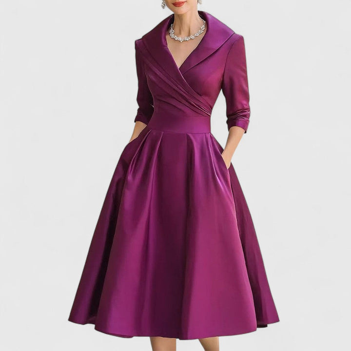 Mara | Midi Dress for Women V-Neck 3/4 Sleeve Elegant Flared Fit 3