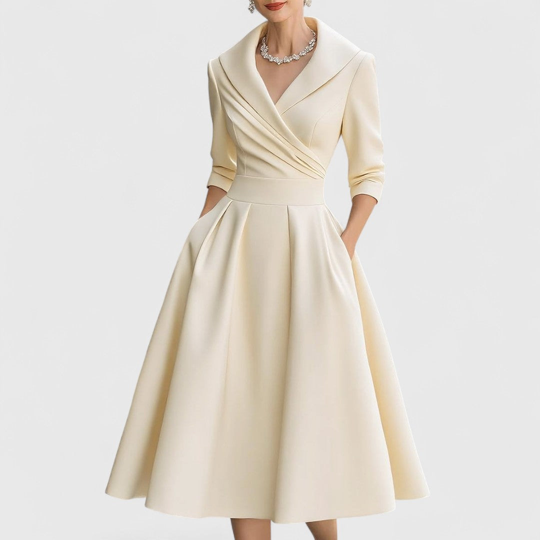 Mara | Midi Dress for Women V-Neck 3/4 Sleeve Elegant Flared Fit 4
