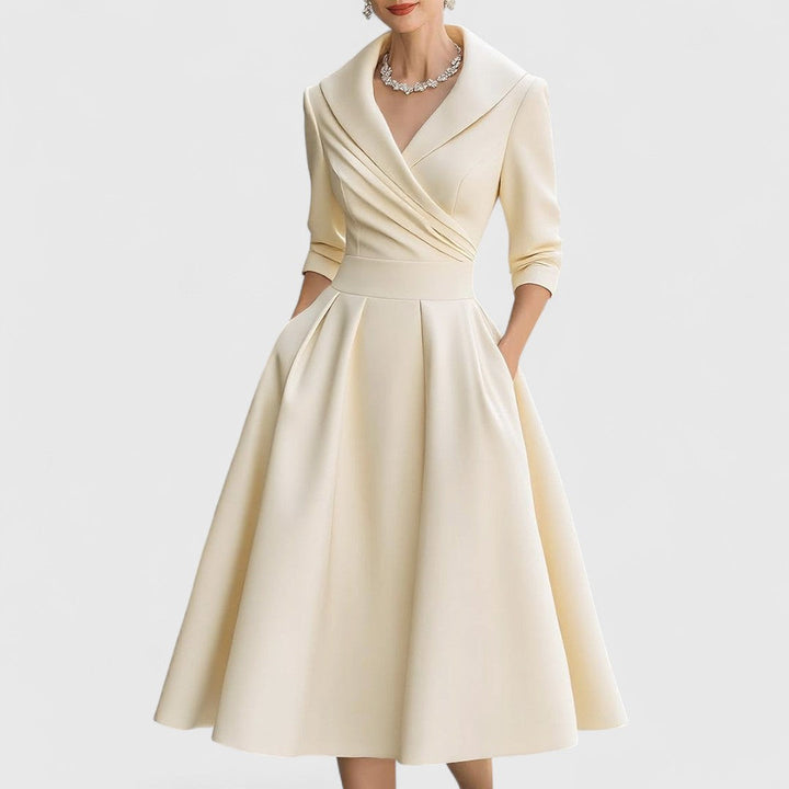 Mara | Midi Dress for Women V-Neck 3/4 Sleeve Elegant Flared Fit 4
