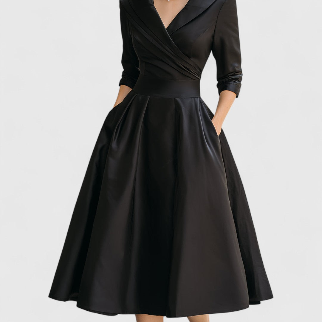 Mara | Midi Dress for Women V-Neck 3/4 Sleeve Elegant Flared Fit 6