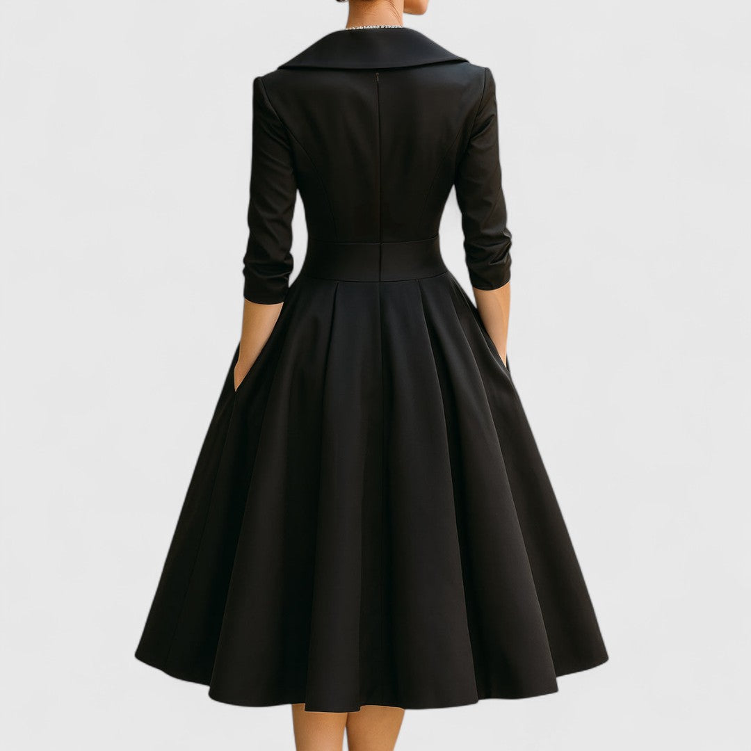 Mara | Midi Dress for Women V-Neck 3/4 Sleeve Elegant Flared Fit 7