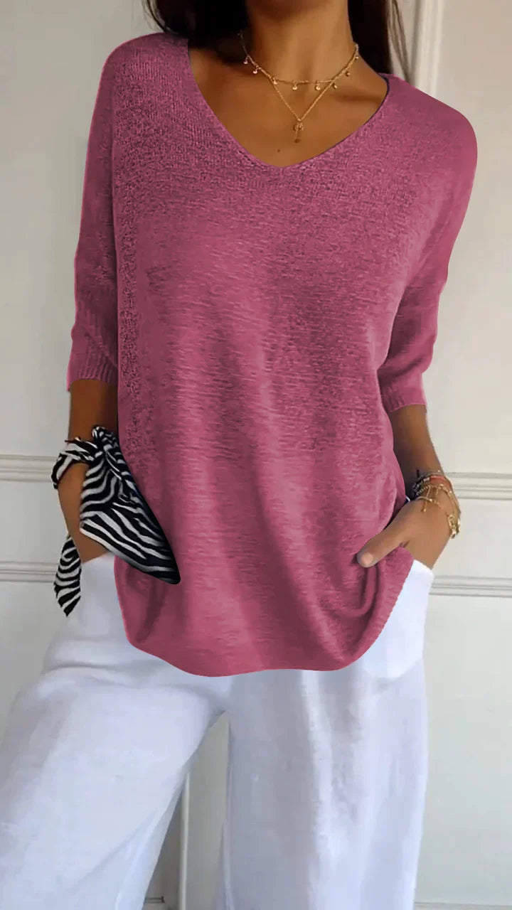 Maria | V-neck solid color knitted top 3