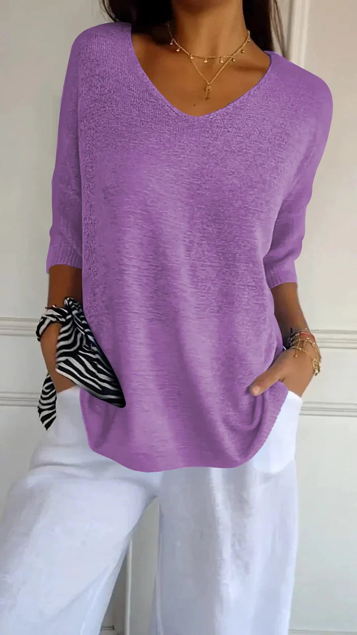 Maria | V-neck solid color knitted top 5