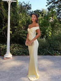 Frances | Stylish Satin Off Shoulder Wedding Guest Dress