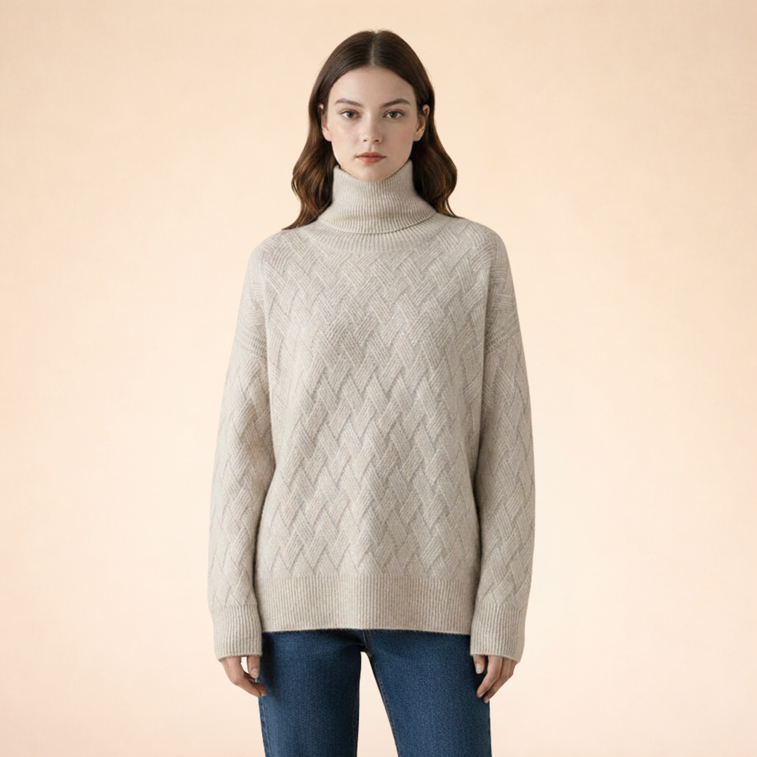 Hazel | Kaschmir-Rollkragenpullover mit Diamantmuster
