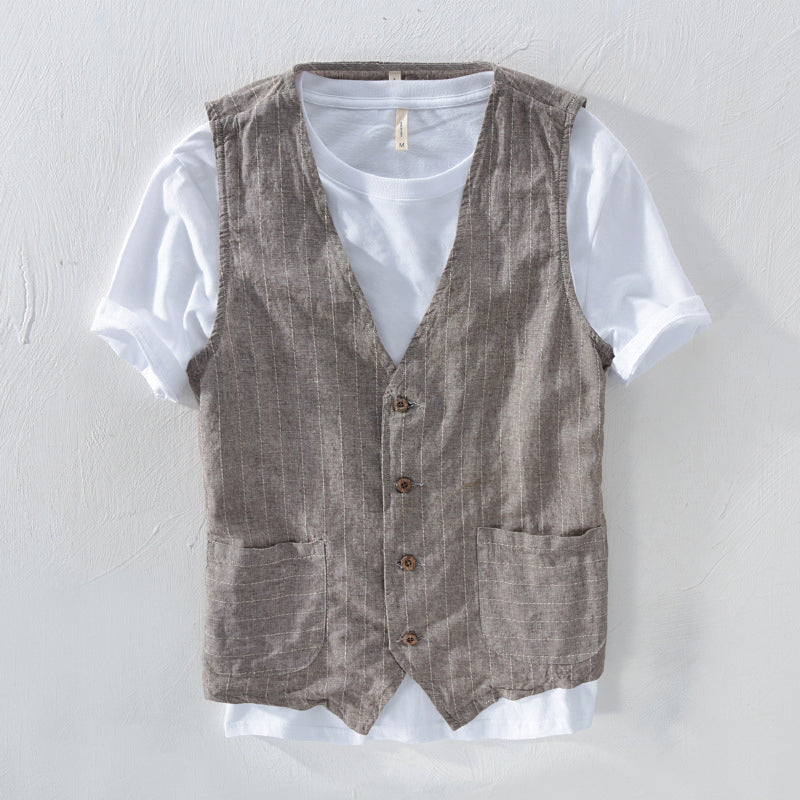 Men's Striped Vest, Linen Look 2