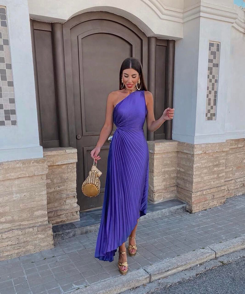 Mia | Chic One-Shoulder Midi Wedding Guest Dress 0