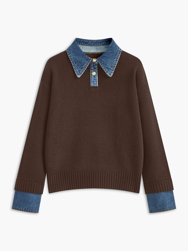 Mia | Women's Denim-Collar Knit Polo Sweater 7