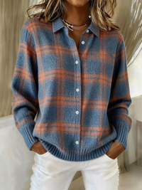 Sophie | Elegant Check Knit Button-Up Blouse