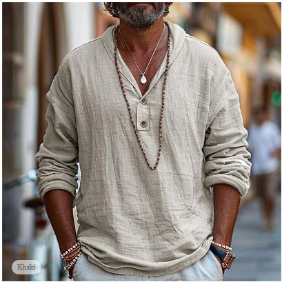 Nathan | Casual Long Sleeve Linen Popover Shirt 2