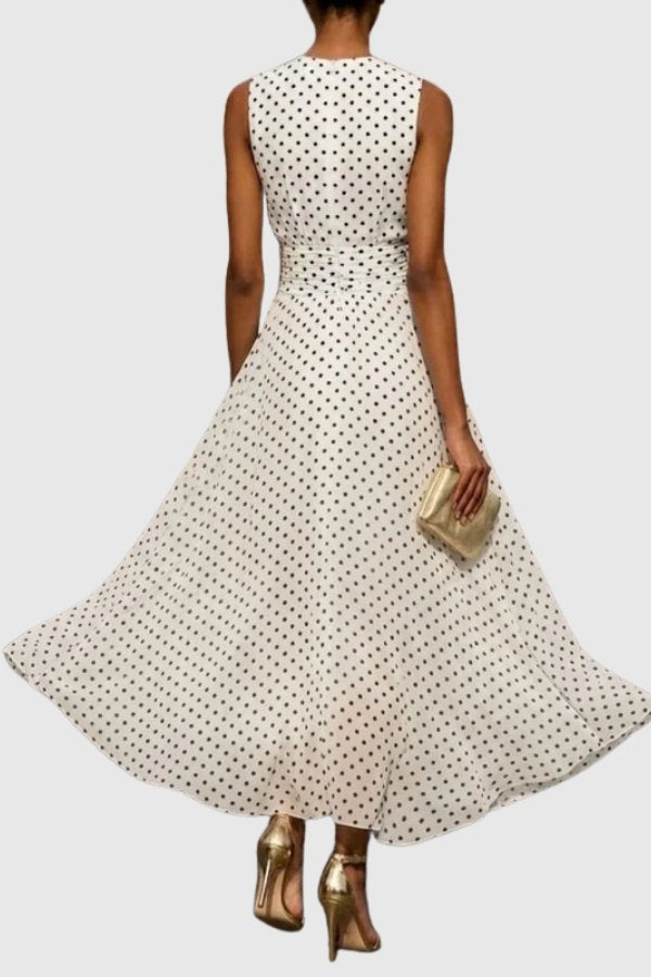 Nicole | Polka Dot Sleeveless Ruffle Hem Maxi Dress 1