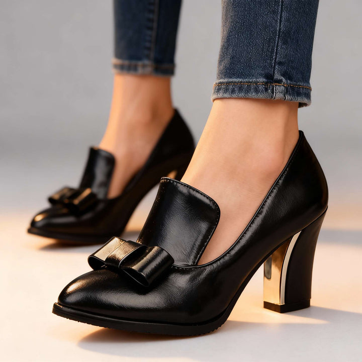 Nora | Elegant Bow Detail Block Heel Pumps 0
