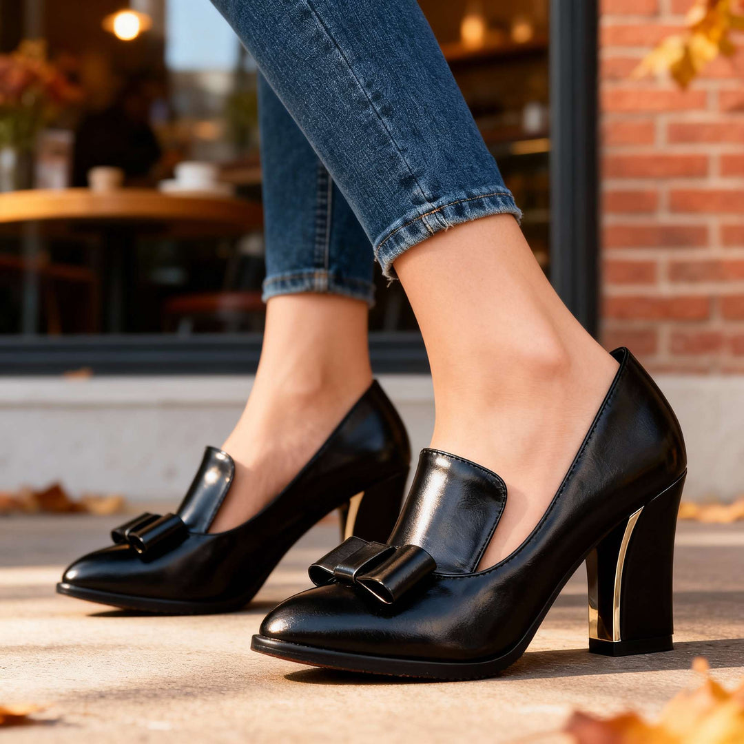 Nora | Elegant Bow Detail Block Heel Pumps 4