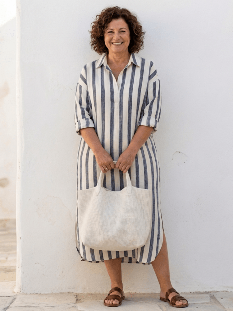 Nora | Elegant Striped Women’s Dress – Relaxed Fit Long Sleeve Midi Style 2
