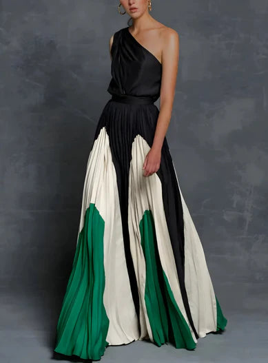 Olivia | Elegant One-Shoulder Color-Block Maxi Dress 1