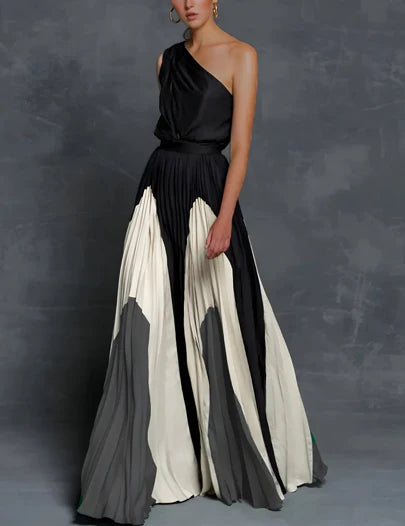 Olivia | Elegant One-Shoulder Color-Block Maxi Dress 2