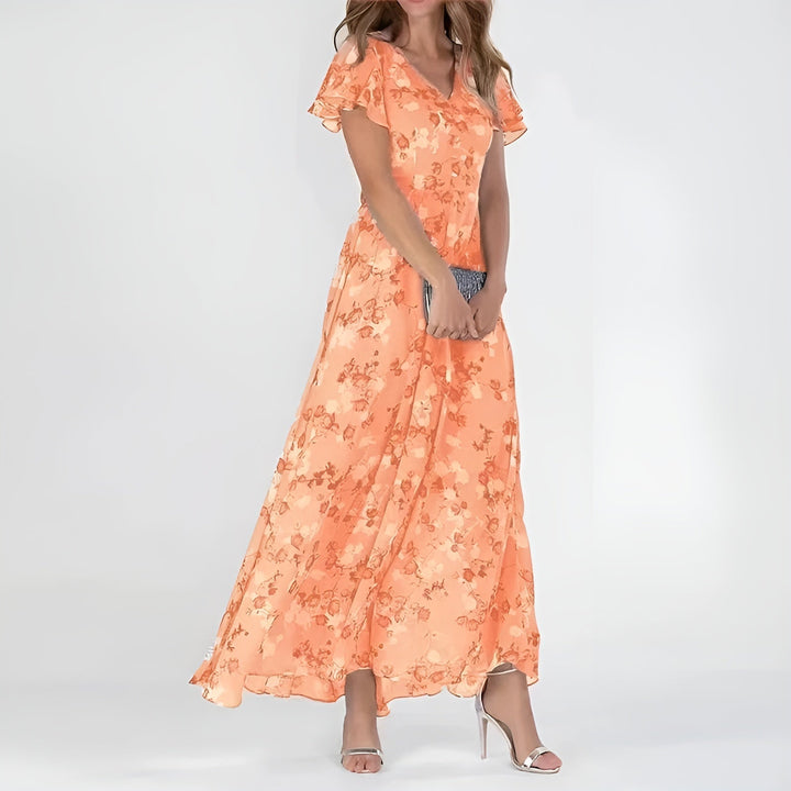 Pavina | Elegant Floral Maxi Dress with Flutter Sleeves for Women 0