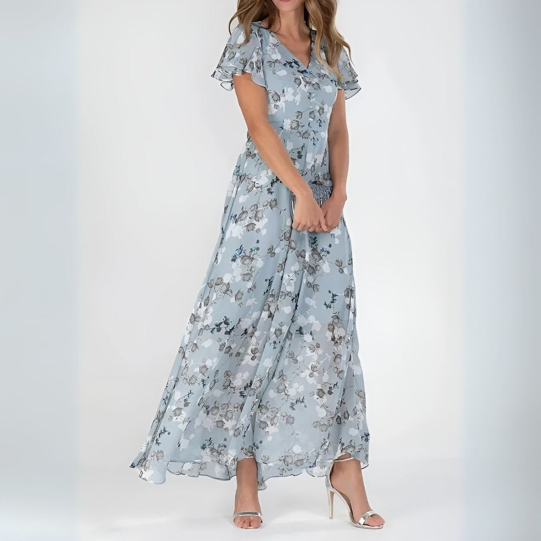 Pavina | Elegant Floral Maxi Dress with Flutter Sleeves for Women 1