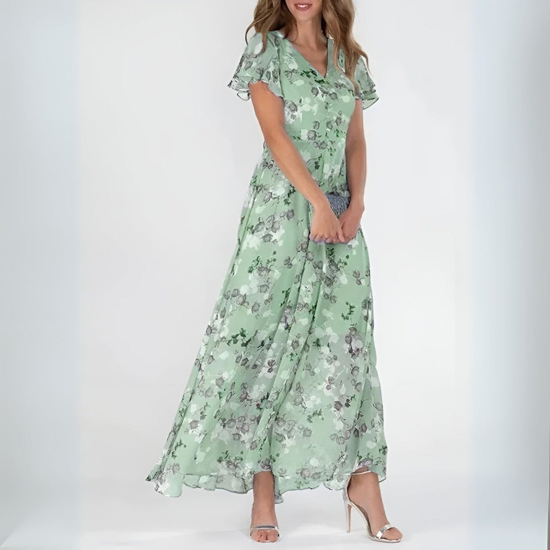 Pavina | Elegant Floral Maxi Dress with Flutter Sleeves for Women 2