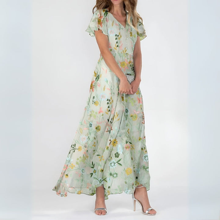 Pavina | Elegant Floral Maxi Dress with Flutter Sleeves for Women 3