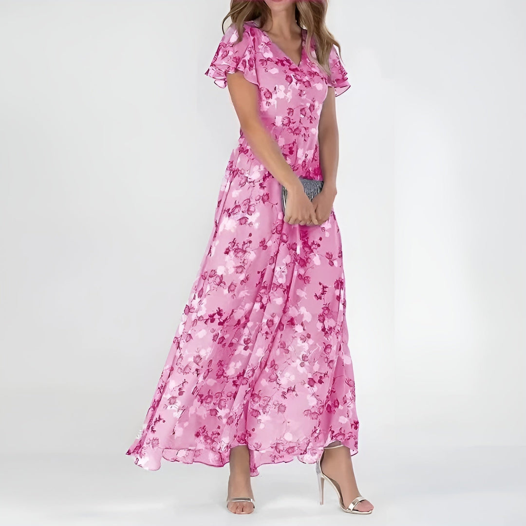 Pavina | Elegant Floral Maxi Dress with Flutter Sleeves for Women 4