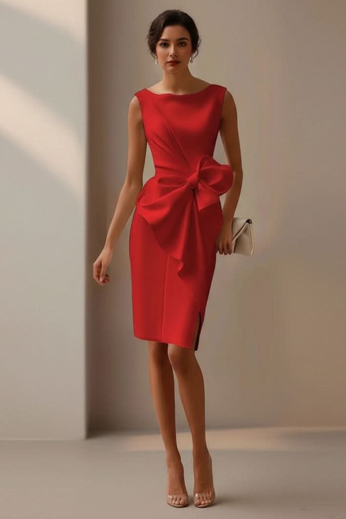 Penelope | Elegant Sleeveless Bow-Detail Cocktail Midi Dress 8
