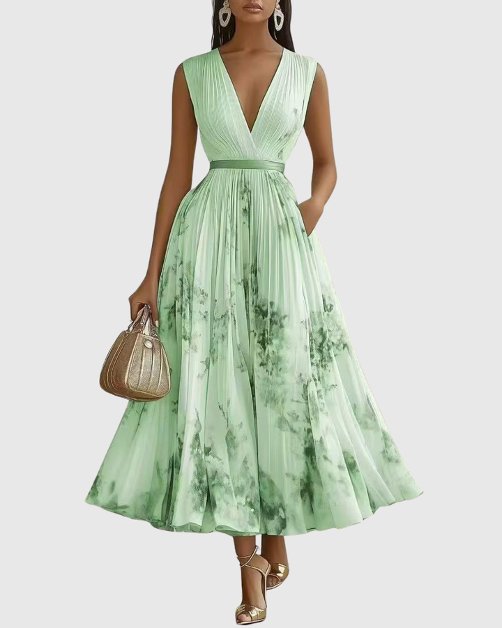 Ravella | Floral Maxi Dress Long Sleeve Elegant V-Neck Flared Fit 0