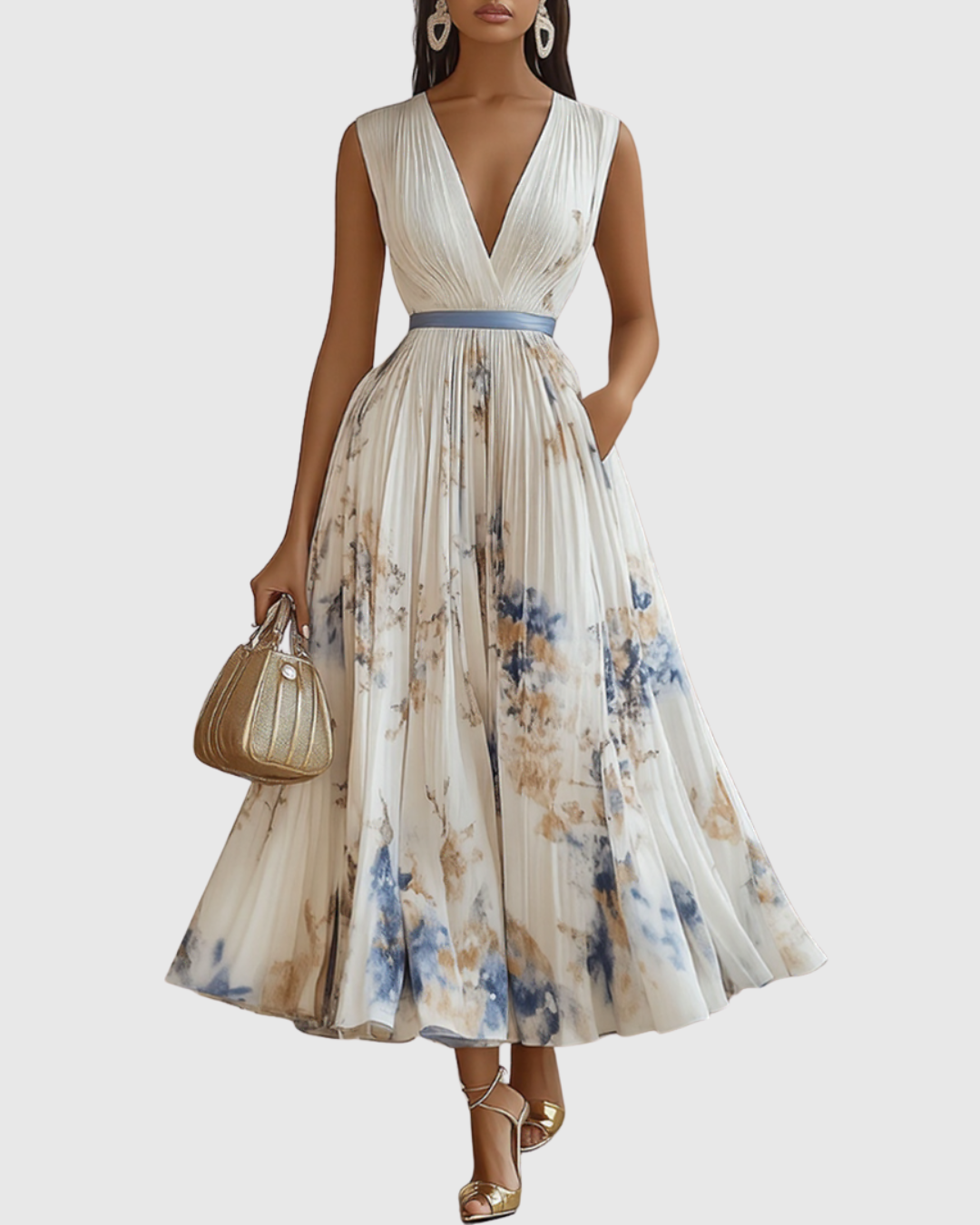 Ravella | Floral Maxi Dress Long Sleeve Elegant V-Neck Flared Fit 1