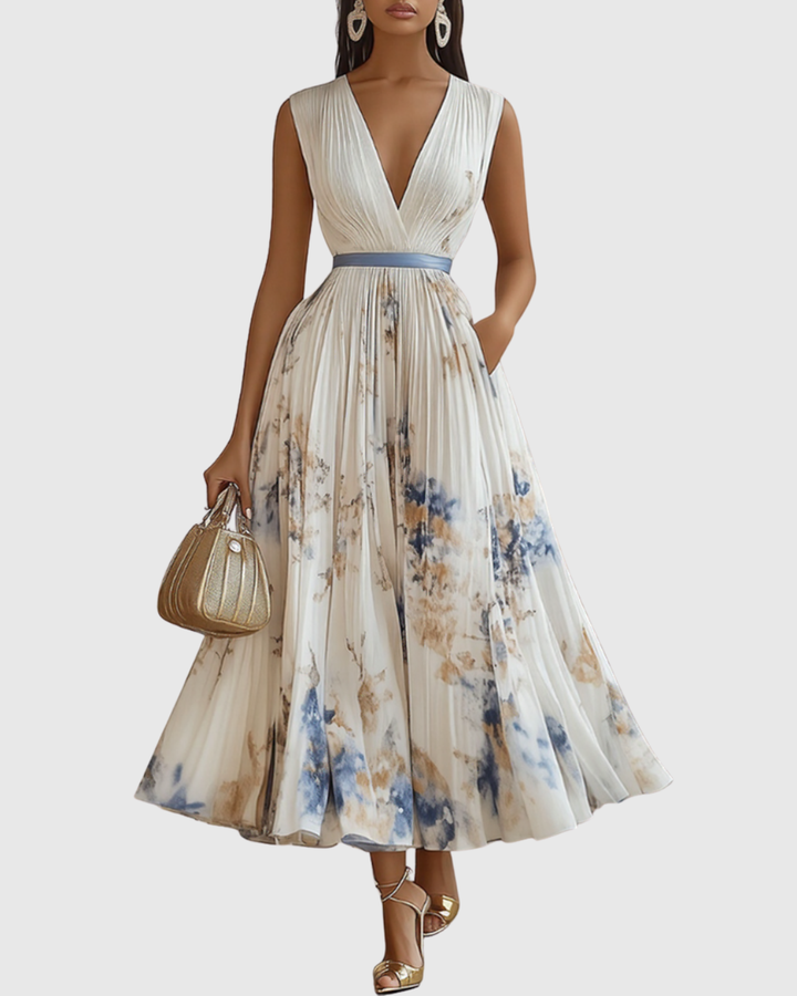 Ravella | Floral Maxi Dress Long Sleeve Elegant V-Neck Flared Fit 1